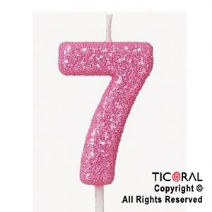 VELA NUMERAL CHICO 5.5 CM CON GIBRE ROSA NUMERO 7 x 1